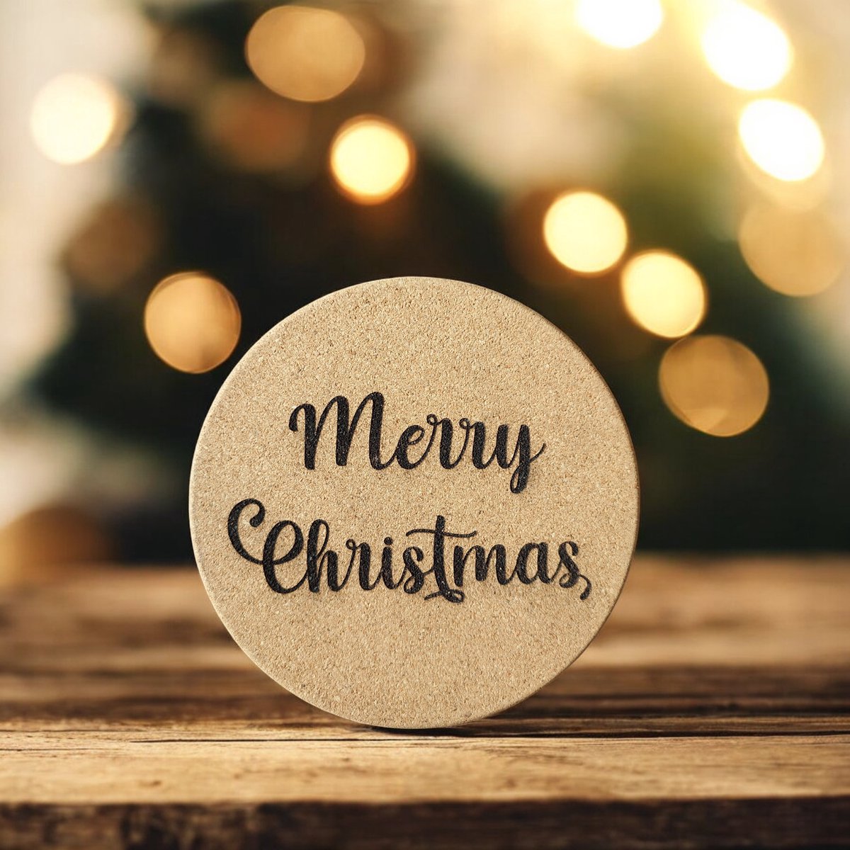 Baardmans Creaties - Pannen-onderzetter kurk rond 17 cm 'Merry Christmas'