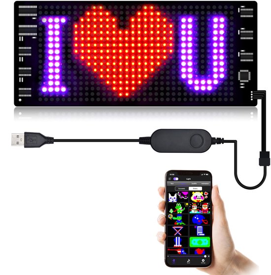OKWISH Auto Neonlicht - LED Verlichting voor Auto - Flexibel LED Paneel - Interieurverlichting met Tekst en Animaties - Zwart