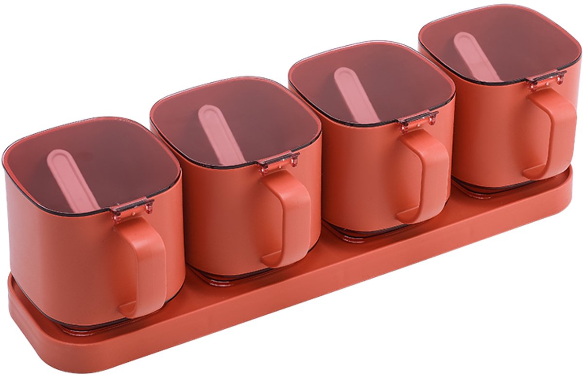 Specerijenpotje, kruidenpotjes, Kruidenfles Kruidencontainers met deksel en lepel, doorzichtige kruidencontainers, 4 stuks doorzichtige kruidenopslagcontainers for kruiden Zoutsuikerfles