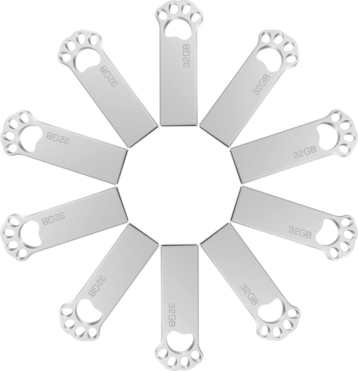 32 GB USB Stick - 10 Stuks Mini Geheugenstick met Sleutelhanger voor School en Kantoor