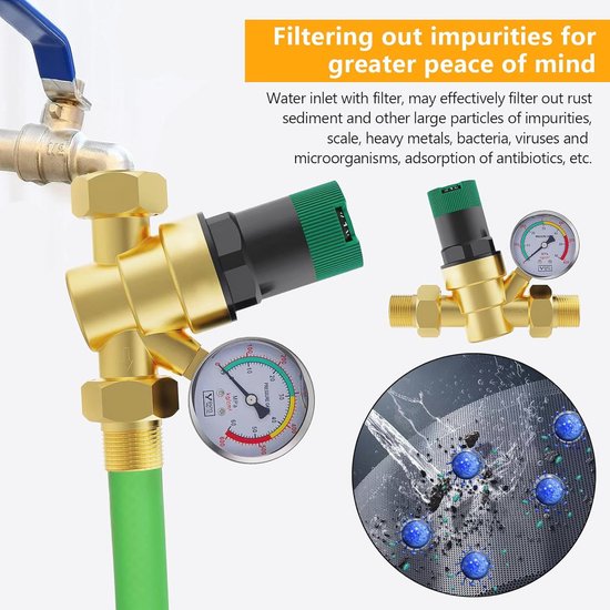 Verstelbare Waterdrukregelaar met Manometer - 3/4 inch DN20 voor Stabiele Waterdruk van FOGAWA — afbeelding 4
