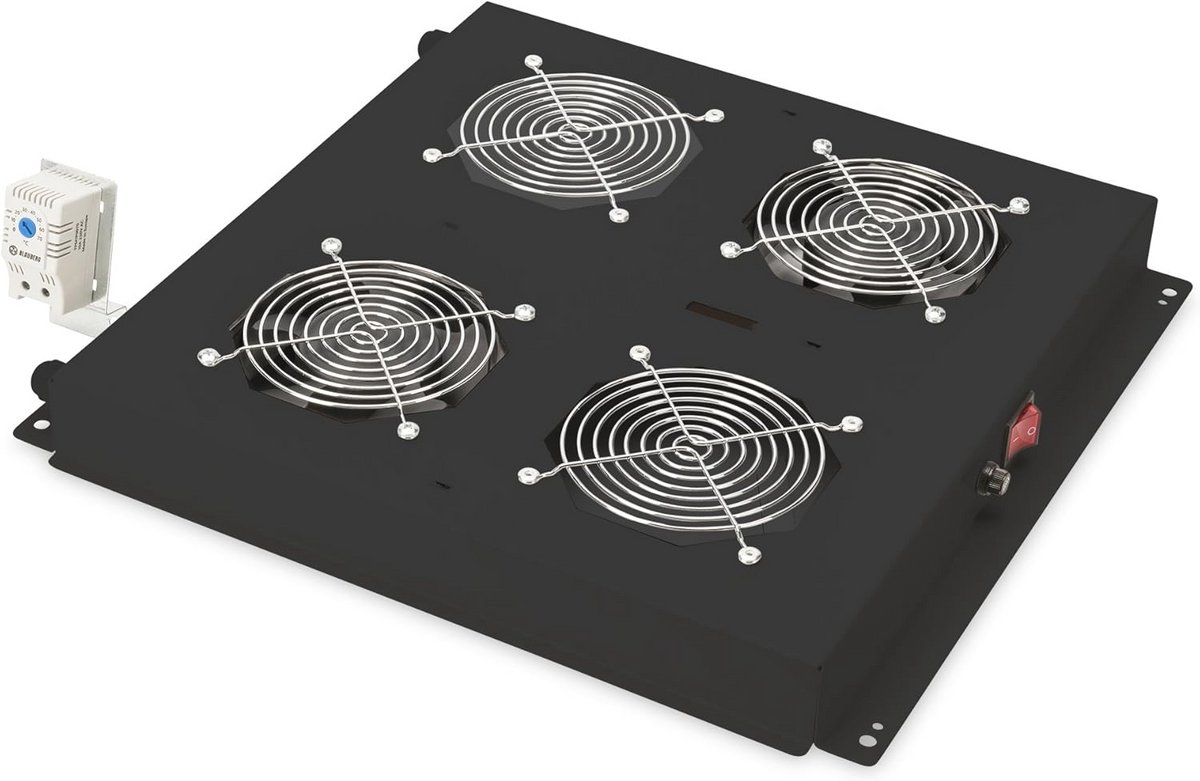 Dakventilatoreenheid voor 19" netwerkkast met thermostaat - 2x ventilator - zwart
