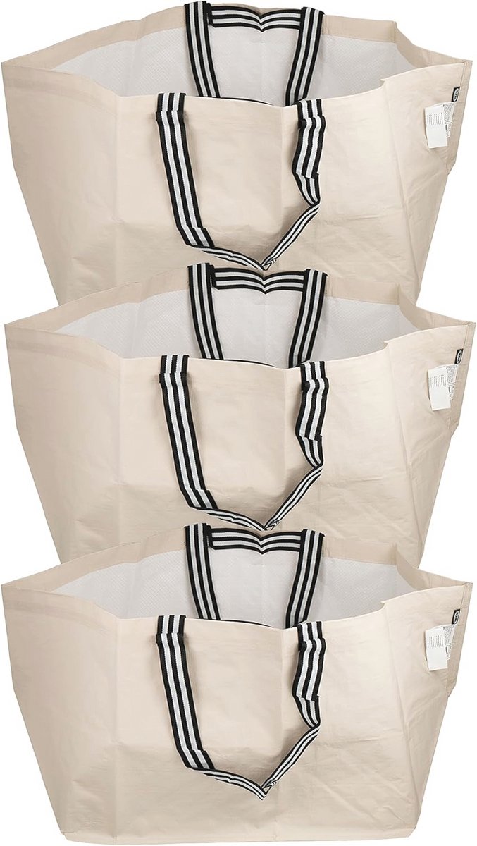 Grote herbruikbare draagtas lichtbeige - Set van 3, 71L, 57x37x39cm