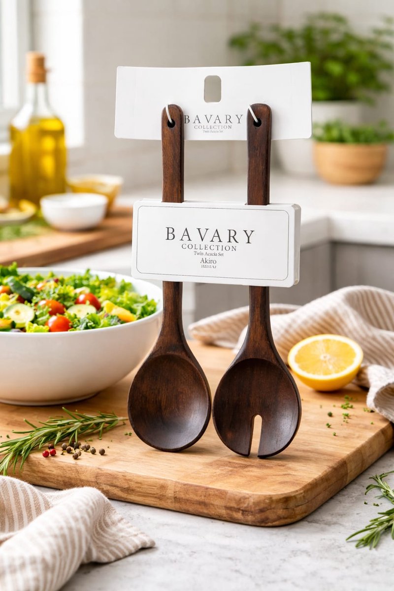Bavary Collection Saladebestek – Acaciahout – 30 cm – Luxe Houten Saladeservers – Set van 2