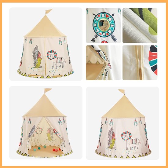 Tent voor peuters - Draagbare pop-up tent - Indiase kegelvormige tent - Tent in prinsessen-/prinsenkasteelstijl - Speelhuisje voor binnen en buiten - Verjaardagscadeau voor jongens en meisjes - 116*116*130 cm -Stijl 1 van Hi Suyin. — afbeelding 2