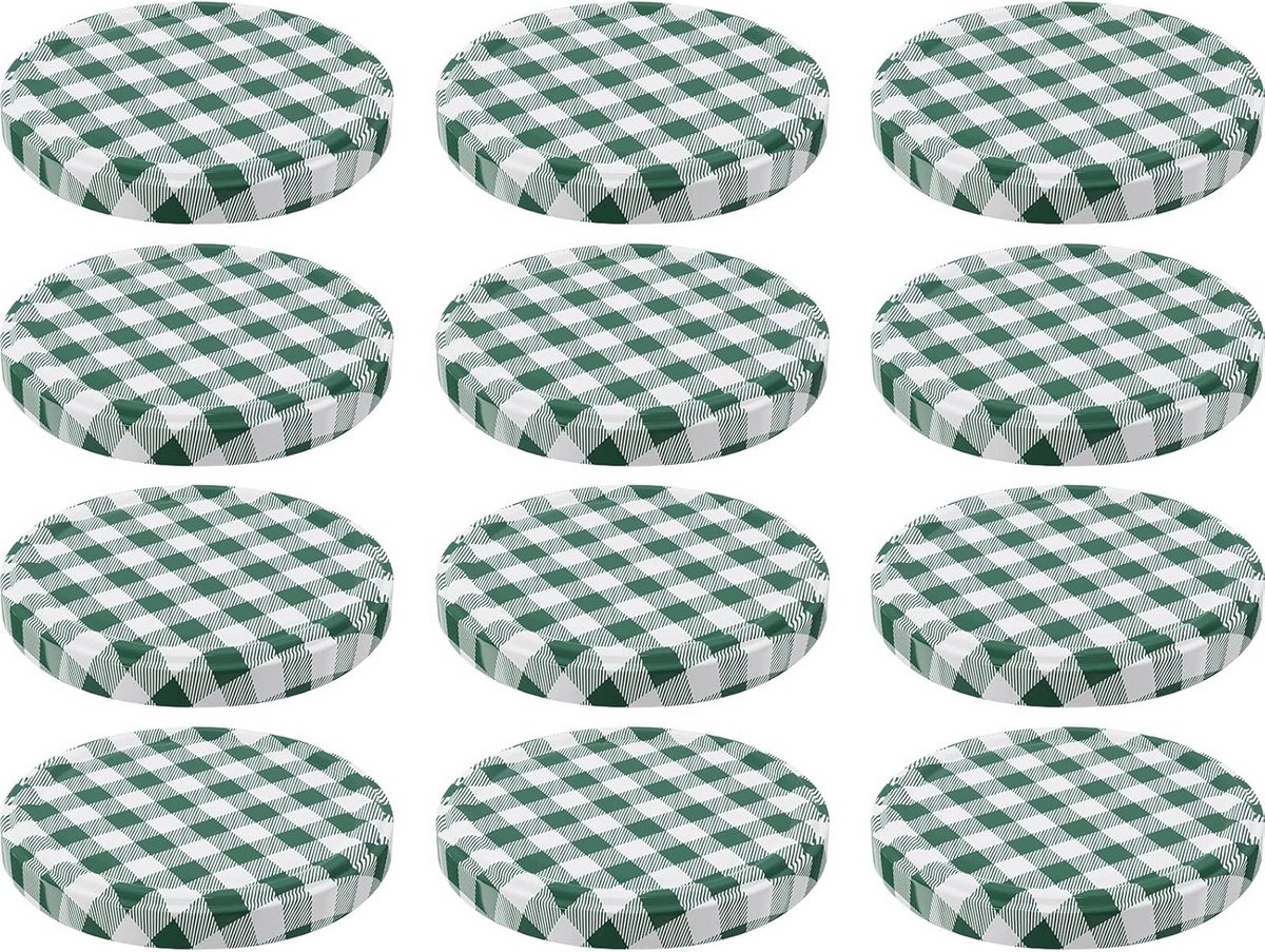 Set van 12 Inmaakdeksels 82 mm Groen Geruit Reserve Deksel voor Weckpotten
