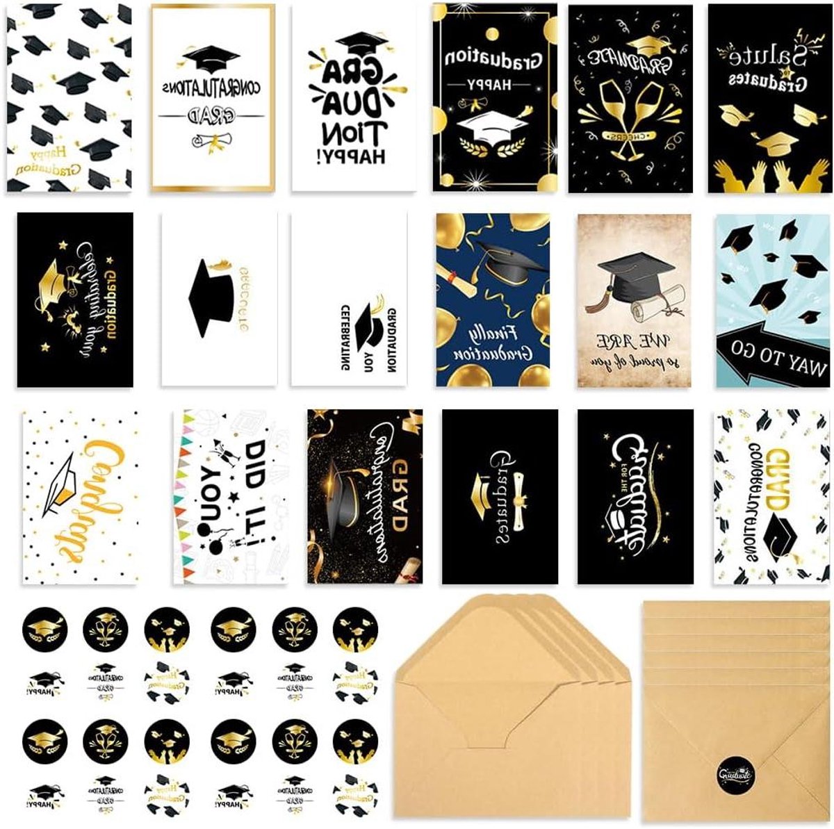 18 Abschlussfeest Uitnodigingen voor Kinderen - Met 18 Enveloppen en Stickers - Stoere Uitnodiging voor Jongens en Meisjes - Feestelijke Uitnodiging voor Afstudeerfeest