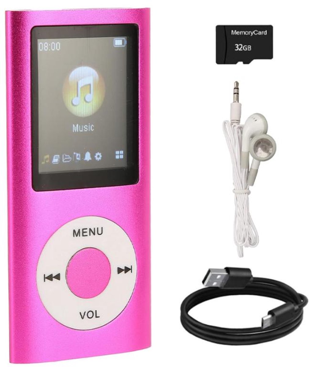 MP3 Speler met Bluetooth - Incl. 32GB SD Kaart - Digitaal 1,8-inch LCD-scherm - USB - FM-radio - Spraakrecorder - E-book - Dicatafoon - Ideaal voor Sport, Kinderen en Volwassenen - Roze