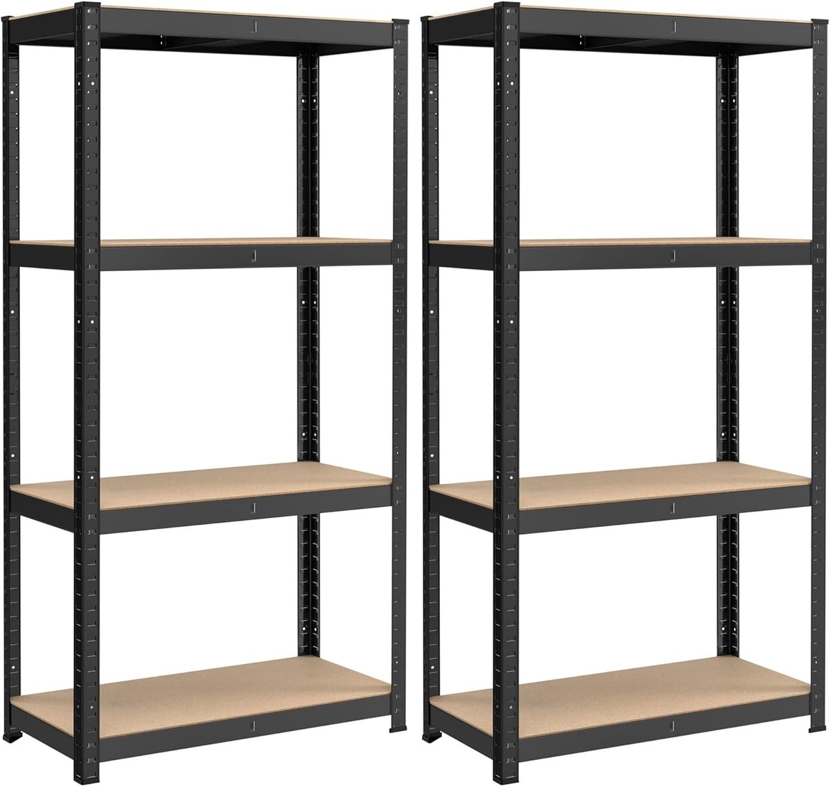 SONGMICS 4-tier stellingen, set van 2 stalen stellingen voor opslag, boutloze montage, voor garage, schuur, laadcapaciteit 520 kg elk, 40 x 80 x 160 cm, zwart GLR044B02