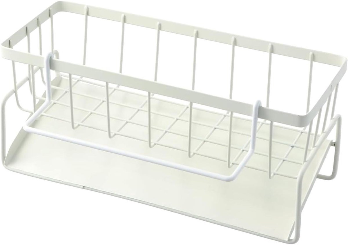 Keukenorganizer voor spoelbak - multifunctioneel keukenrek - 2-in-1 sponshouder - geschikt voor afwasmiddel - wit - handig voor dekstel en gootsteen