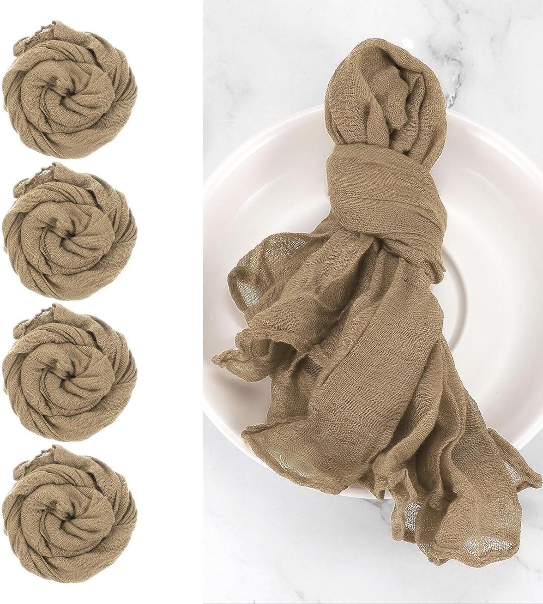 Cosensi - Rustieke kaasdoek servetten 6 stuks 50x50 cm voor diner tafeldecoratie - Bruine rustieke servetten voor bruiloft en bruidsdouche