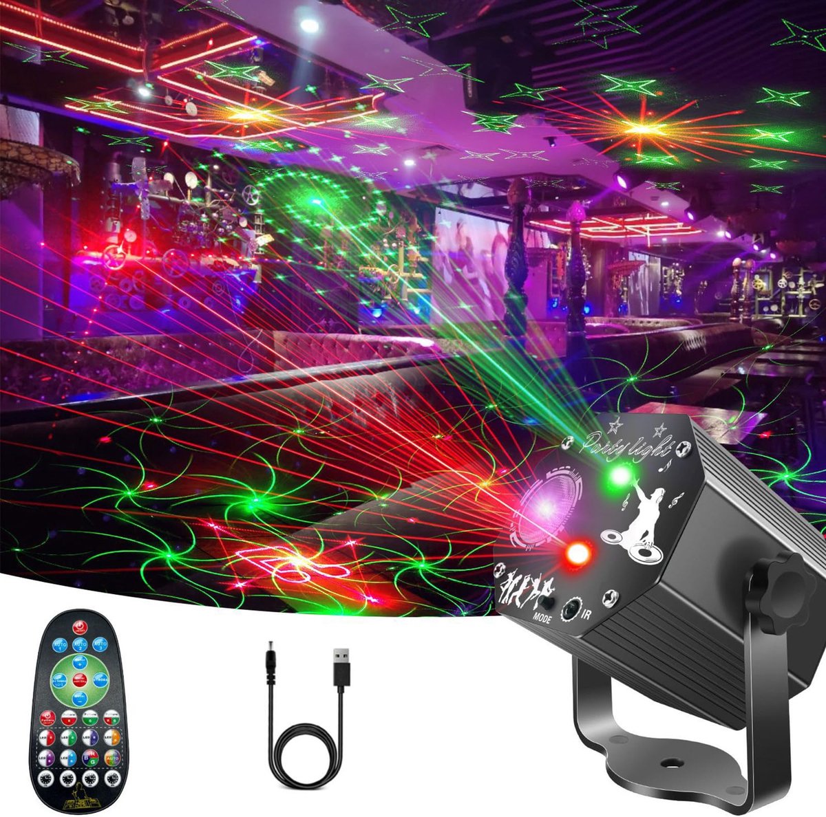 ANMI® Discolamp 3-in-1 - Mini Discobal met 72 Patronen - RGB Party Laser Light - Afstandsbediening & Geluidsbesturing - Stroboscoop - Dj set - Discobal kinderen - Aluminium Behuizing - Geschikt voor Feest, DJ, Verjaardag en Thuisgebruik