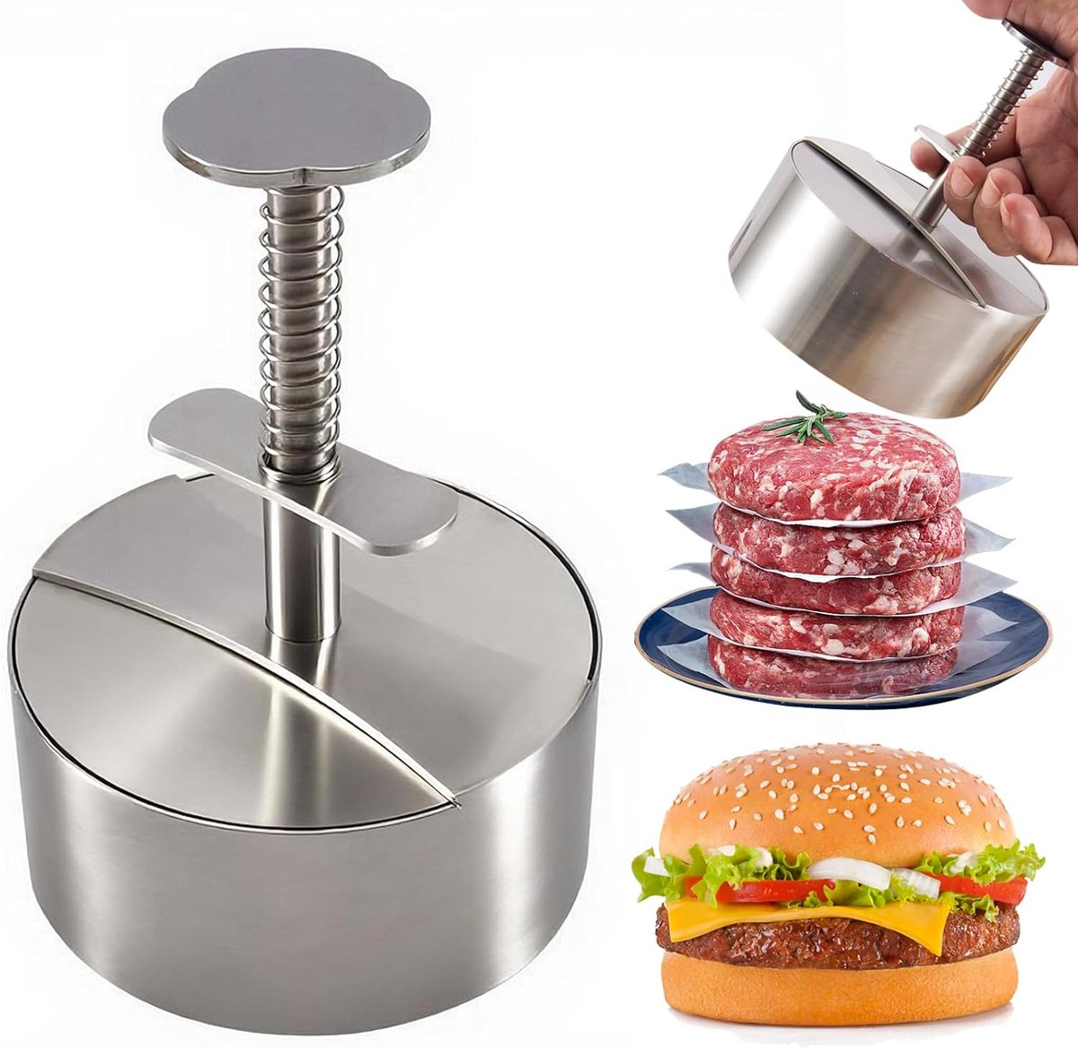 304 Roestvrijstaal Burgerpers – Zwaar Duty Instelbare Hamburgerpers