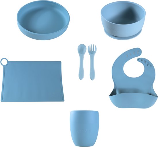Service de table Sproudsy Serene - Vaisselle pour enfants - Cadeau de naissance - Bébé - 6 pièces - Blue céleste
