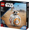 Boîte LEGO Star Wars BB-8 avec le BB-8 à construire dans un paysage désertique.