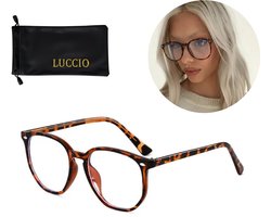 LUCCIO Blauw Licht Bril - Blue Light Glasses - Blauw Licht Bril Zonder Sterkte - Beschermend - Blue Light Blocking Glasses - Rond montuur - Panterprint