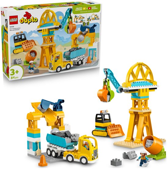 LEGO Duplo 10476 speelgoed: kraan, vrachtwagen, betonmixer, graafmachine.