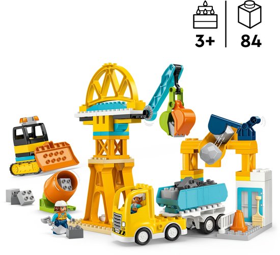 LEGO Duplo 10476 speelgoed: kraan, vrachtwagen, betonmixer, bulldozer.