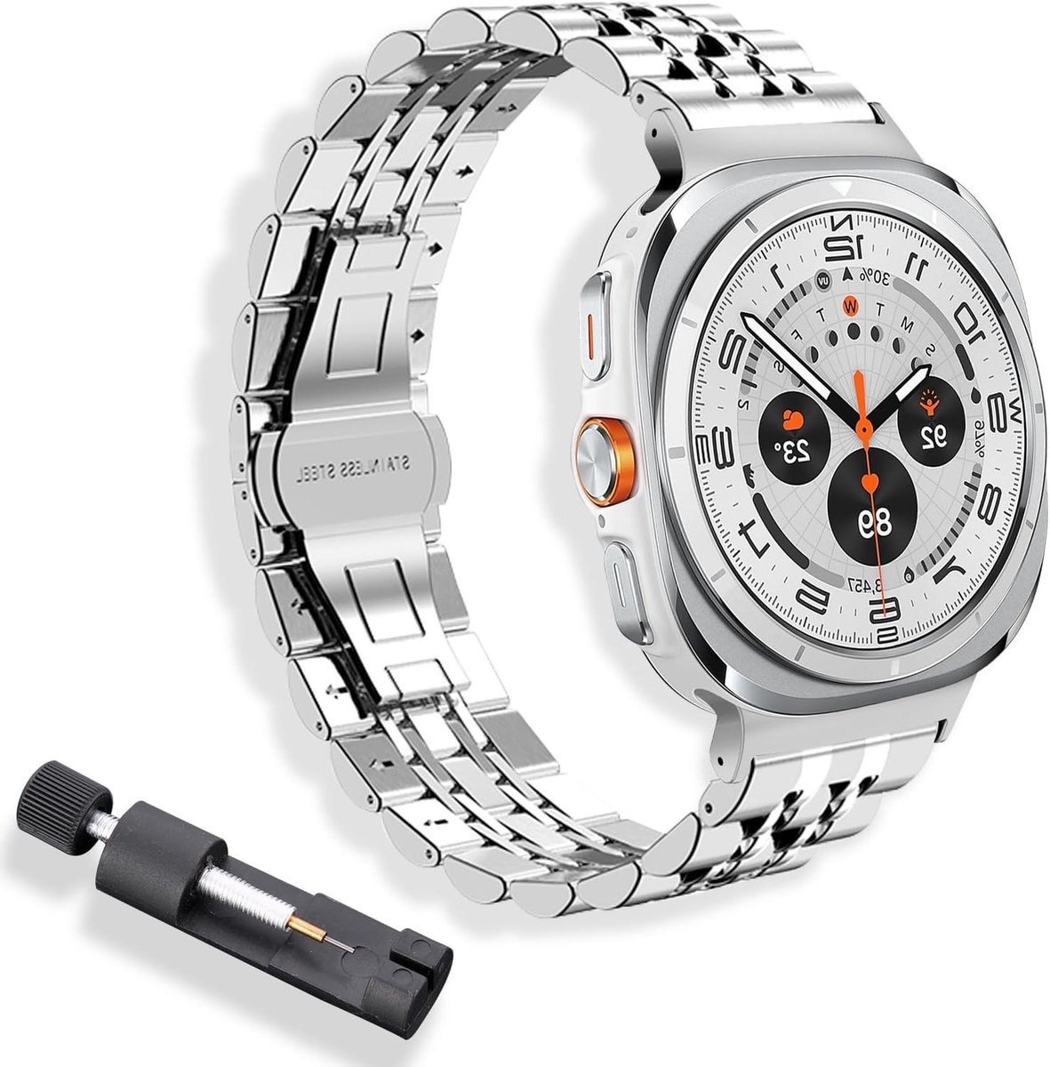 Cosensi - Metalen Horlogebandje Compatibel met Smartwatch 47 mm - Roestvrij Staal - Zilverkleurig