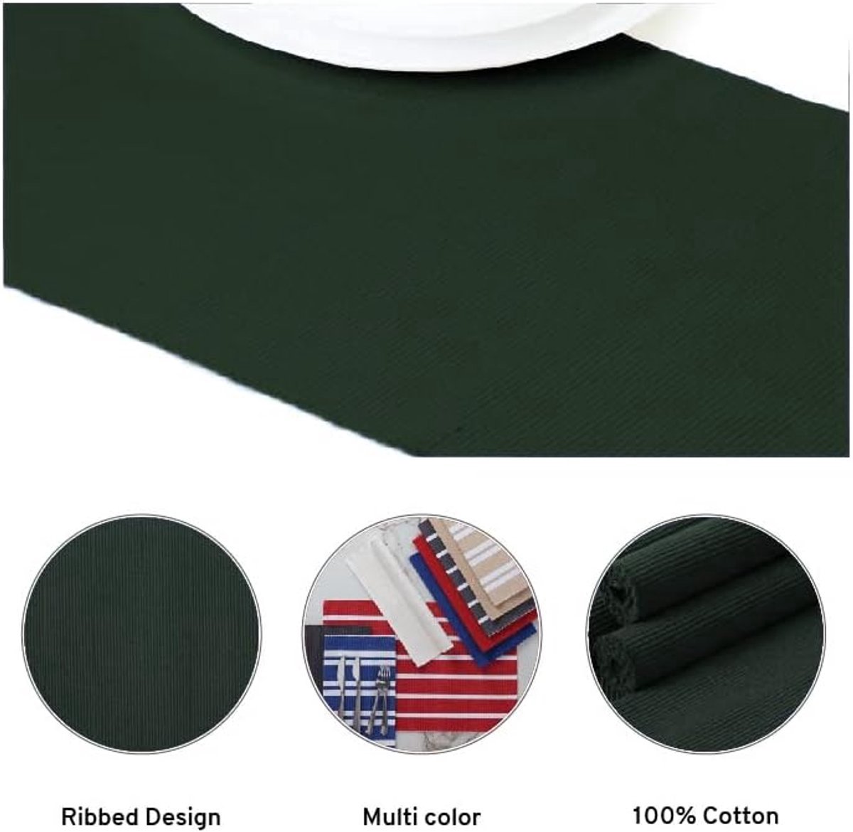 Stunq® Grote Geribbelde Katoenen Tafelloper - 32 x 200 cm - Zwart-Groen