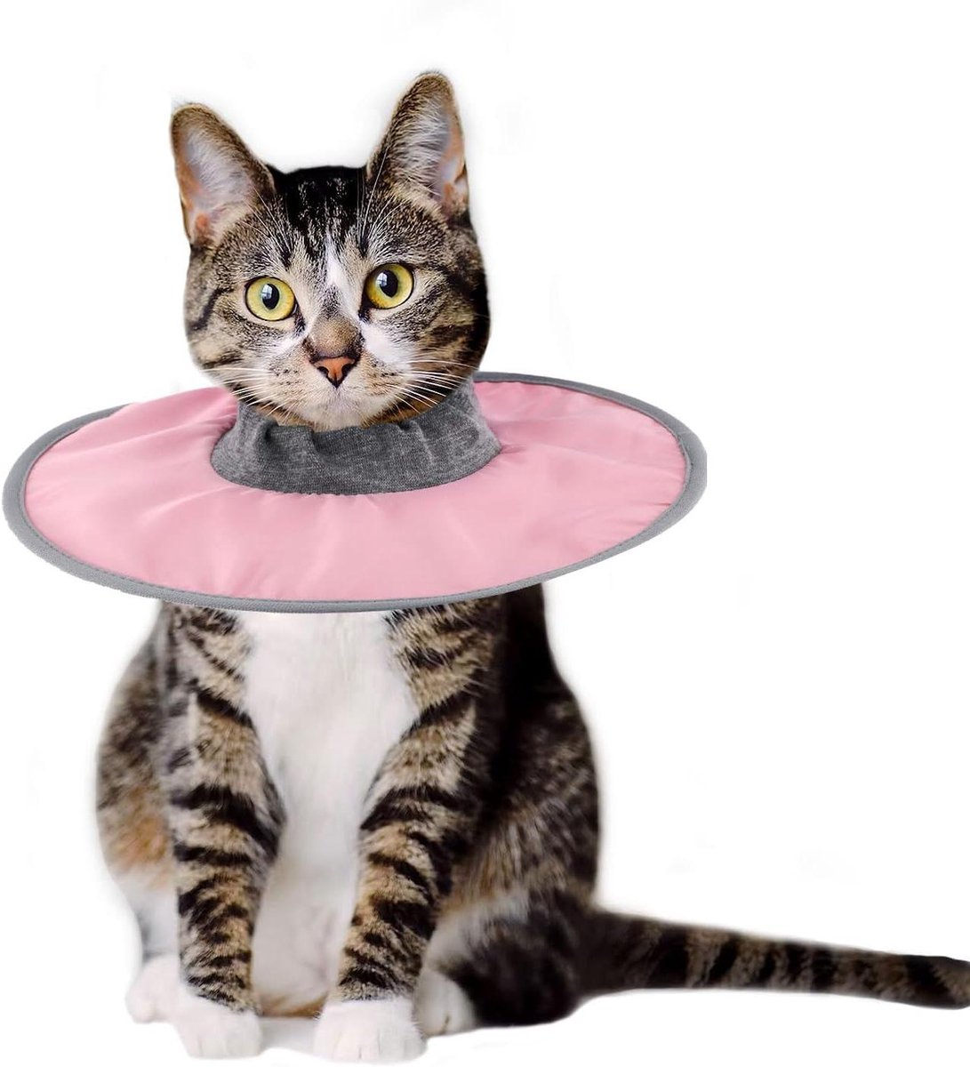 Cosensi - Beschermende Herstelhalsband voor Katten | Verstelbaar en Waterdicht | Elizabethaanse Halsband voor Katten en Kittens | Ideaal na Operatie | Voorkomt Likken aan Wonden | Roze