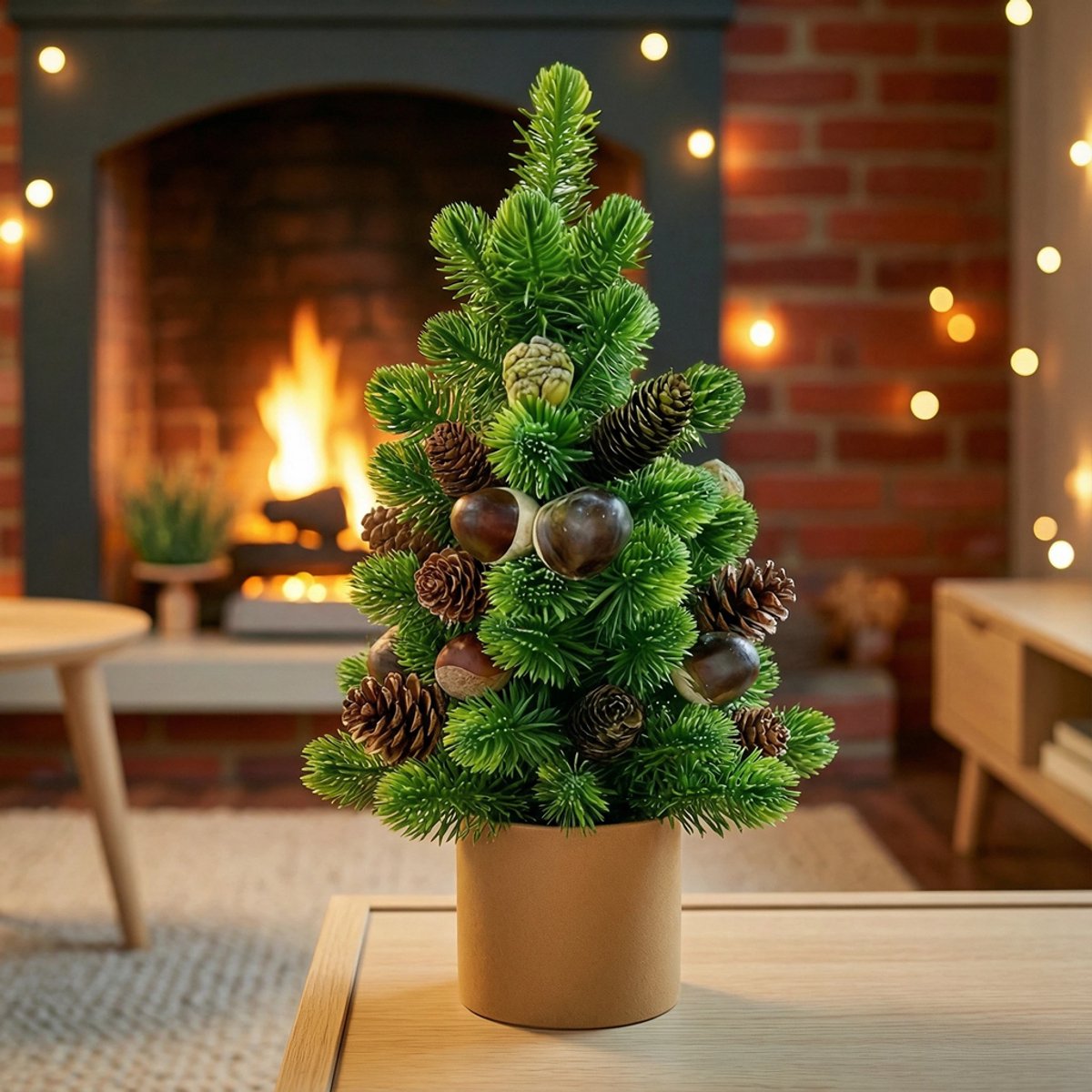 Tafelblad kerstboom, 45 cm kunstmatige mini-kerstboom met led-verlichting, kleine kerstboom met hangende ornamenten voor thuis binnen vakantie decor, tafelblad kerstboom, geen batterij