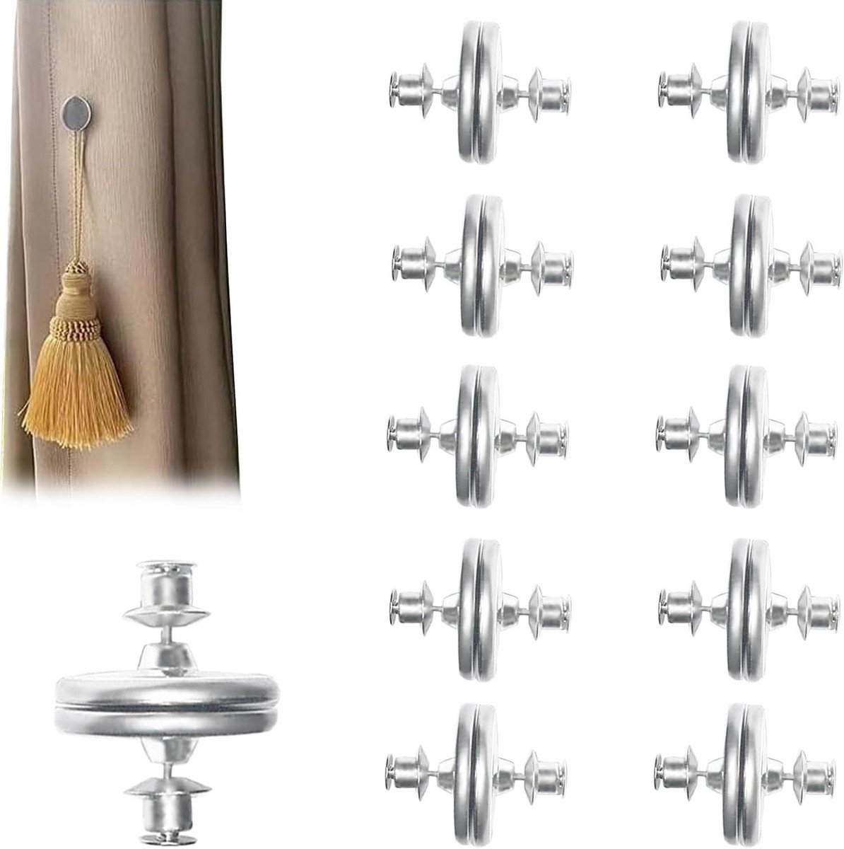Cosensi - Roestvrijstalen Gordijnmagneten Set van 10 | Duurzame Magneetknopen voor Douchegordijnen | Magnetische Clips voor Douchegordijnen | Geschikt voor Thuis, Slaapkamer, en Douche | Eenvoudig te Gebruiken