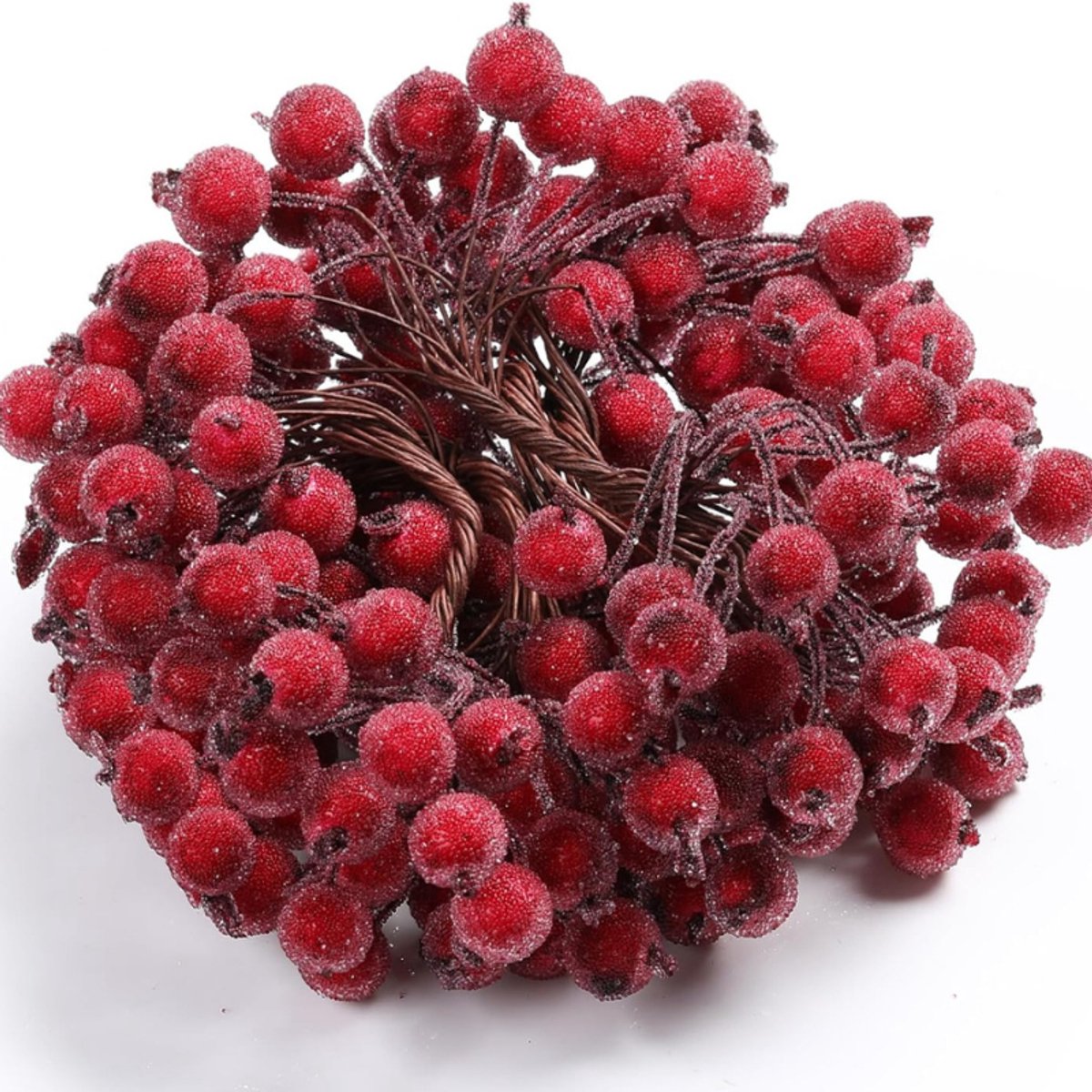 100 Kunstmatige Hulstbessen Stelen - 200 Stuks Mini Kerstbessen 12 Mm Donkerrood Voor Bloemdecoratie En Kerstversiering