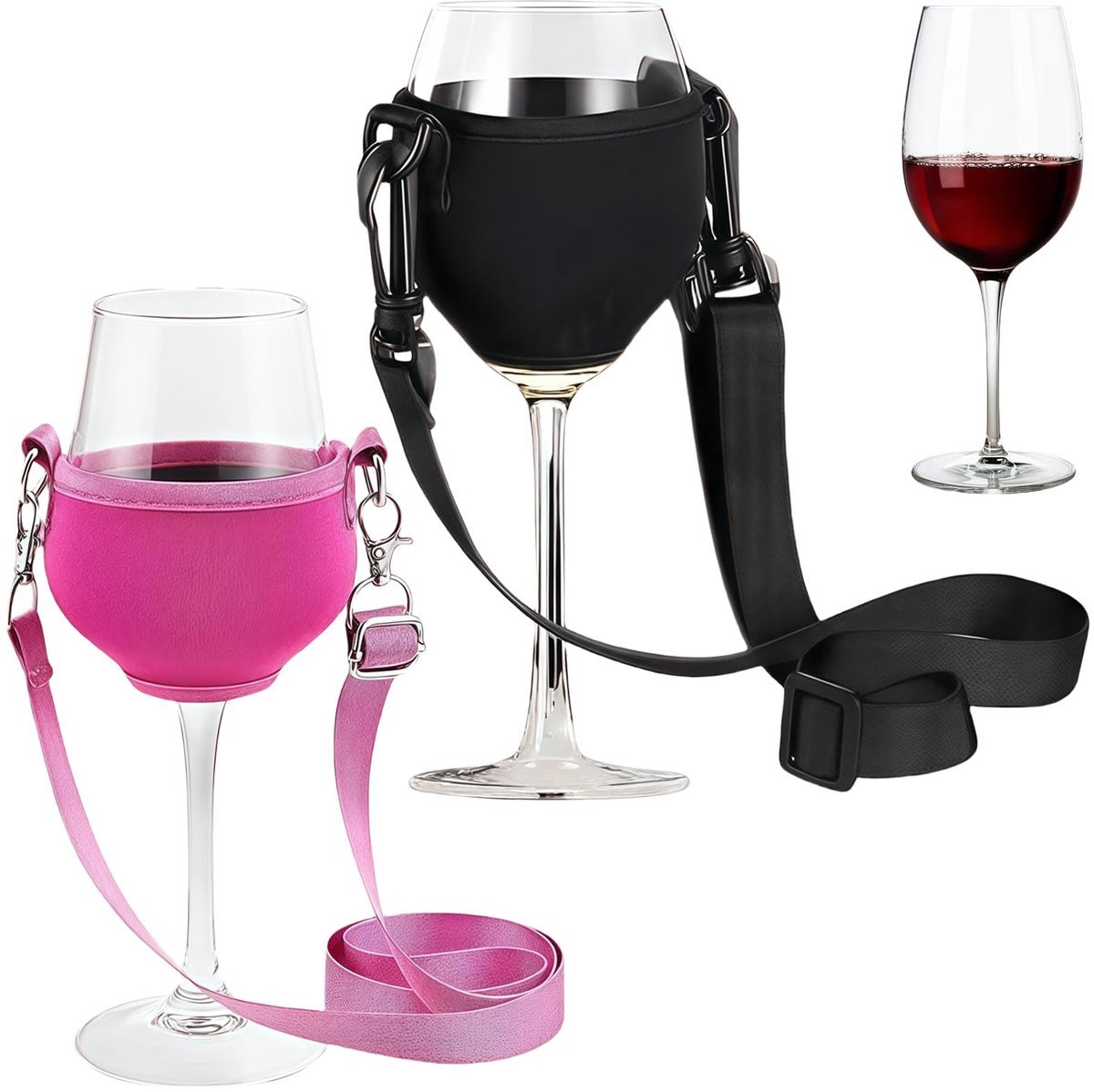 Stunq® Handenvrije Bekerhouders Set voor Nek - Ideaal voor Feestjes en Avonturen, Zwart en Rozenrood