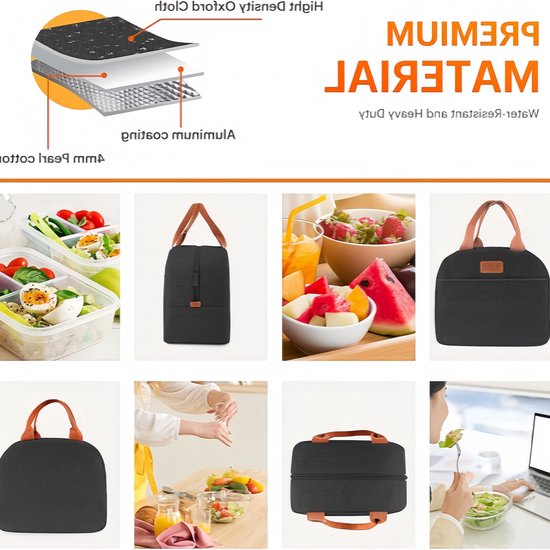 Koeltassen - Lunchtas - 29,5 x 18,3 x 21,5 cm - Zwart - Isolatie - 300D Kationisch Polyester - Handvat Riem - Koeltas - Lunch Bag - Geïsoleerde Koeltas - Picknicktas — afbeelding 2