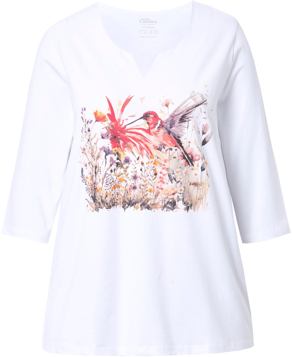 Ulla Popken - Dames - Shirt bloemen A-lijn tuniekhals 3/4-mouwen - Sneeuwwit - Maat 54+