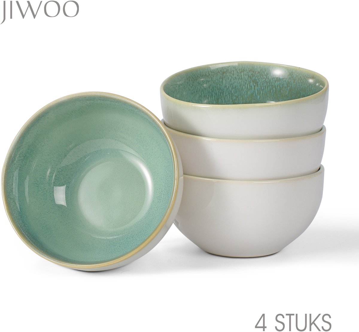 Set van 4 Kommen (Ø13,5cm / 580ml) Ontbijtkommen, Mueslikom, Soepkom, dubbel reactief glazuur, serviesset 4 persoons, Geschikt voor restaurants, familiefeesten, banketten en picknicks, Magnetron-vaatwasserbestendig, Keramiek