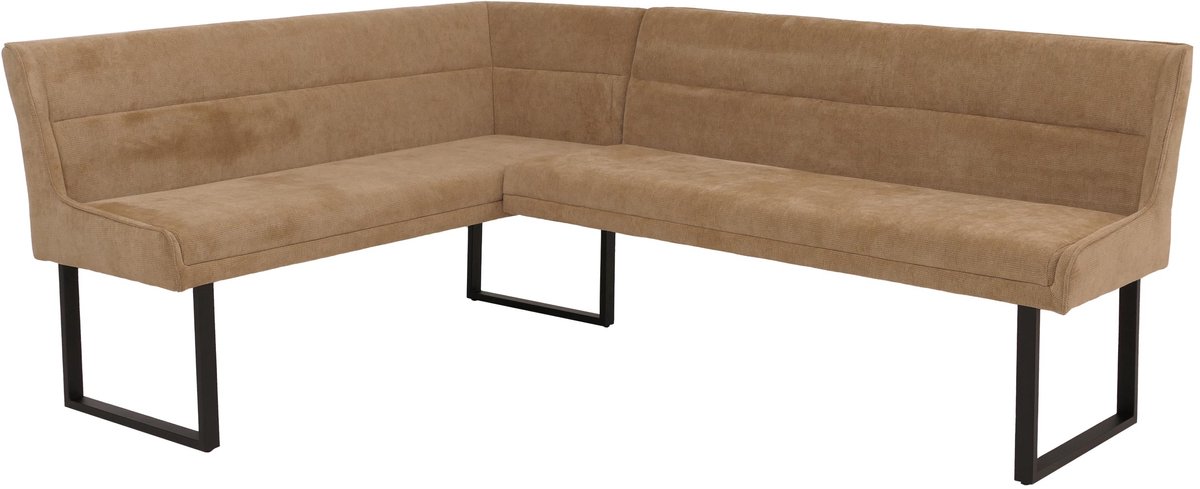 Hoekbank MCW-O81, eetkamerbank, Oeko-Tex (310 g/m²) chenille stof/textiel, metaal, 159 x 210 cm ~ lichtbruin