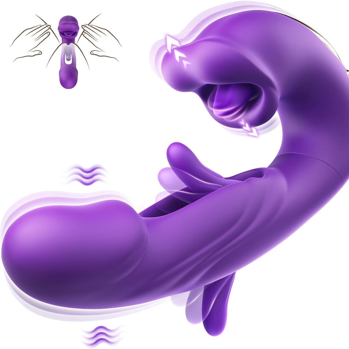 Daity 3-in-1 G-spot & Clitorale Vibrator – Multifunctionele Dildo Vibrator met Vibratie- en Likfuncties – Clitorisstimulator voor Vrouwen, Seksspeeltjes voor Koppels en Mannen - Paars