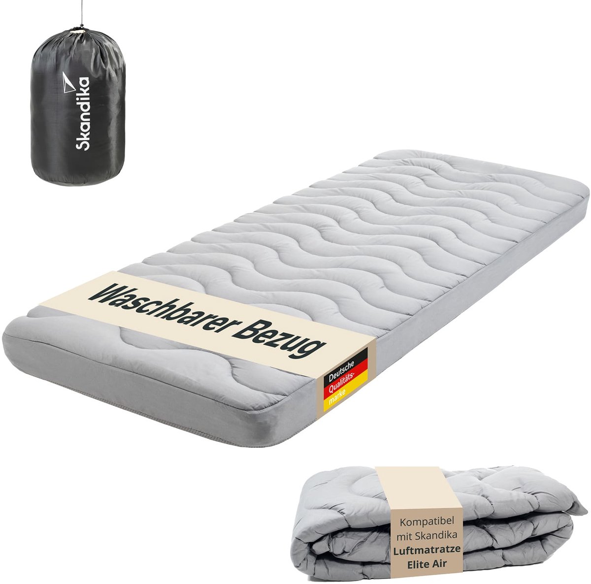 Skandika Overtrek voor Easy 3D Premium Flex/Elite Air - Topper voor slaapmat en luchtmatras, polyestervulling, warm, zacht, ademend, wasbaar, ritssluiting (Elite Air Single, 200 x 75 x 16)
