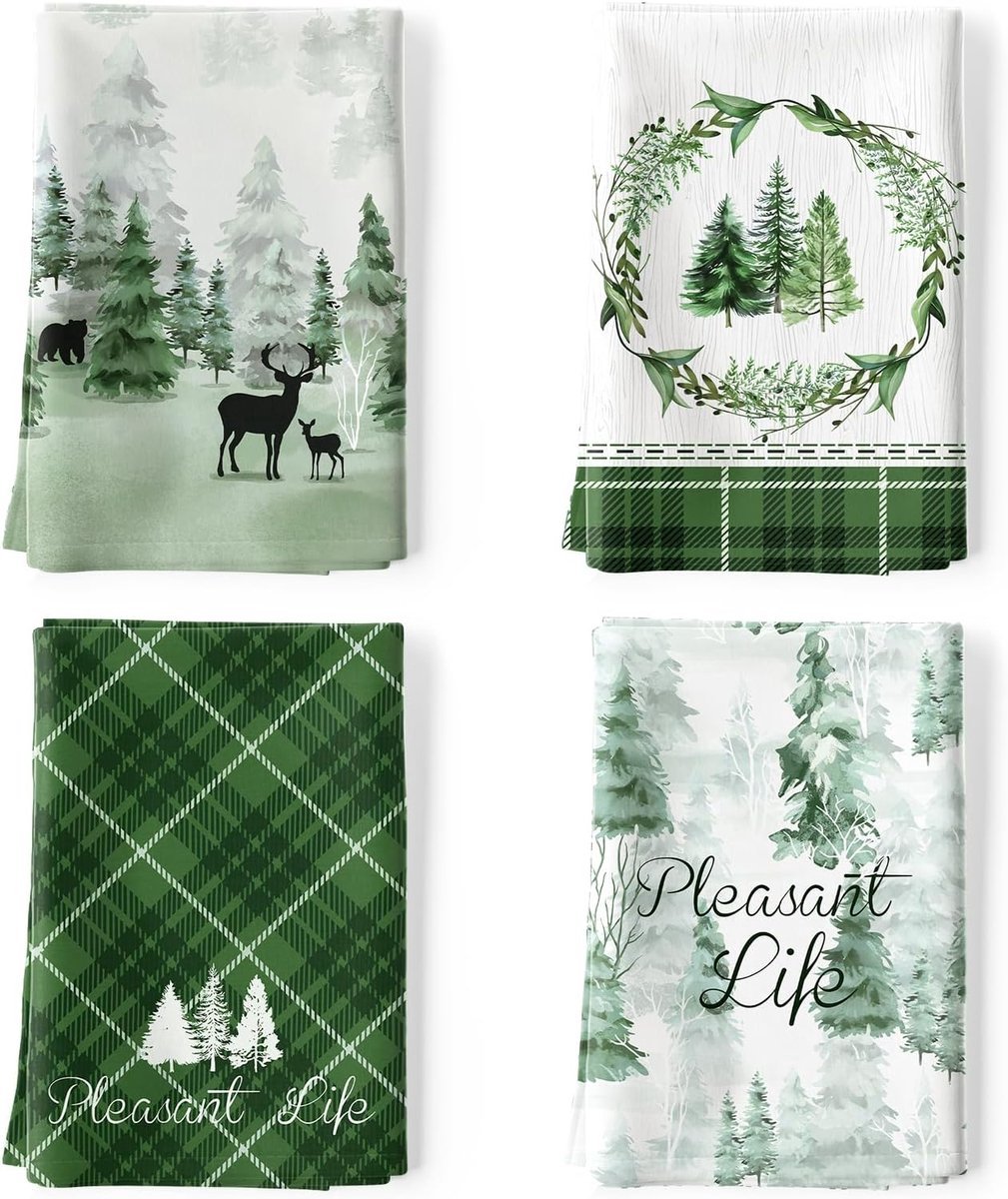 Stunq® Set van Vier Zachte Katoenen Keukenhanddoeken met Festive Kerstmotieven - Perfect voor Diverse Doeleinden