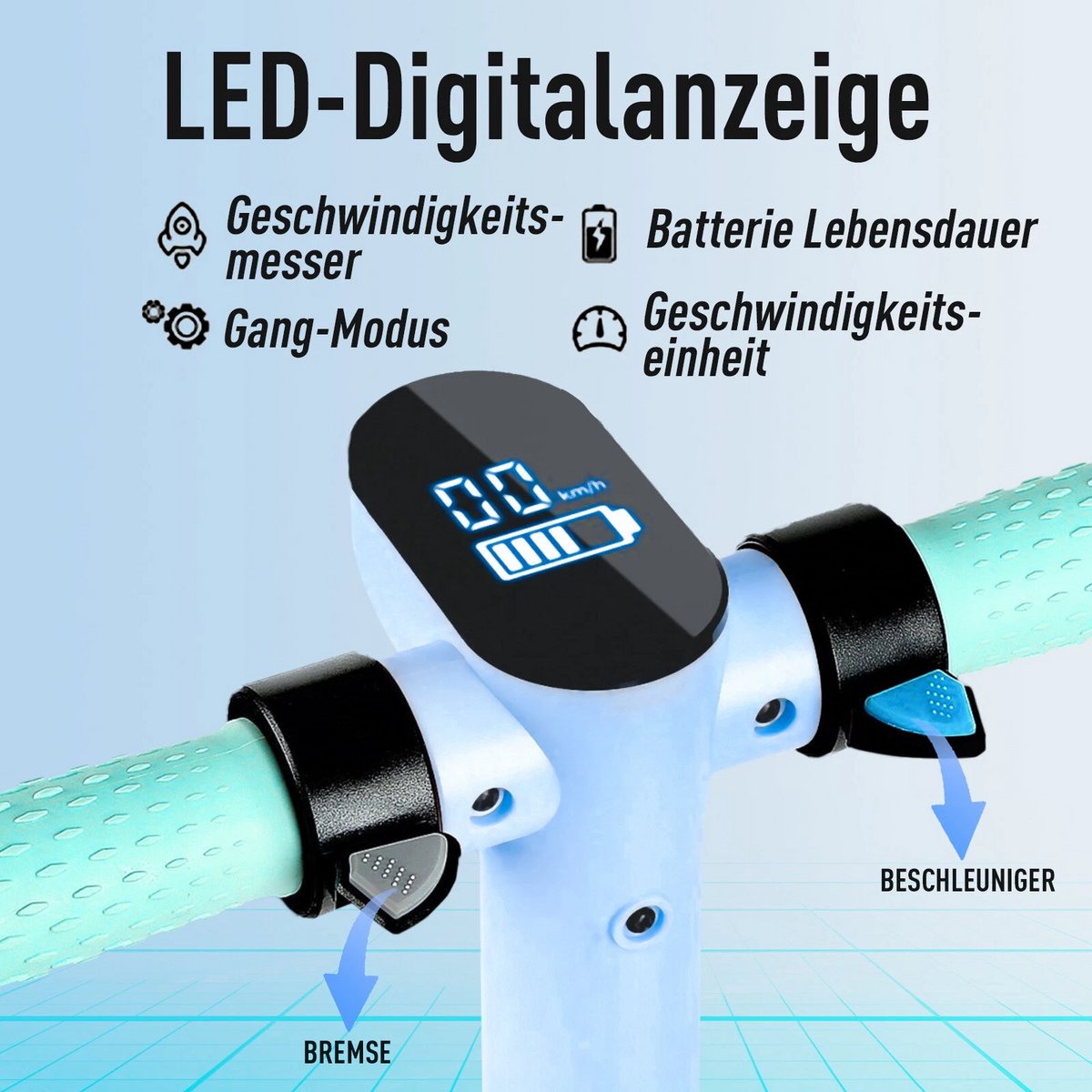 Elektrische Kinderstep SIMATE S3 130W 14 km/u 6-12 jaar Inklapbaar LCD-display Rubberbanden IPX4 Blauw - Afbeelding 5