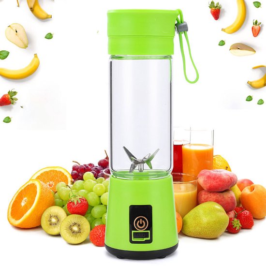 Draagbare blender -Blender -Smoothie Maker - Mixer -Mini Blender -USB oplaadbare blender - Draagbare Blender - Oplaadbare mini Blender -4 messen werken - Blender smoothie - Afneembare compacte blender - Smoothieblender - 380 ml - Groen