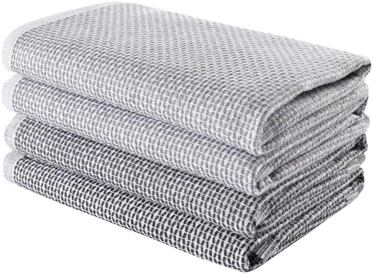 Stunq® Set van 4 Stijlvolle Keukenhanddoeken van Katoen, 40x60cm, Grijze Combinatie – Duurzaam en Zacht