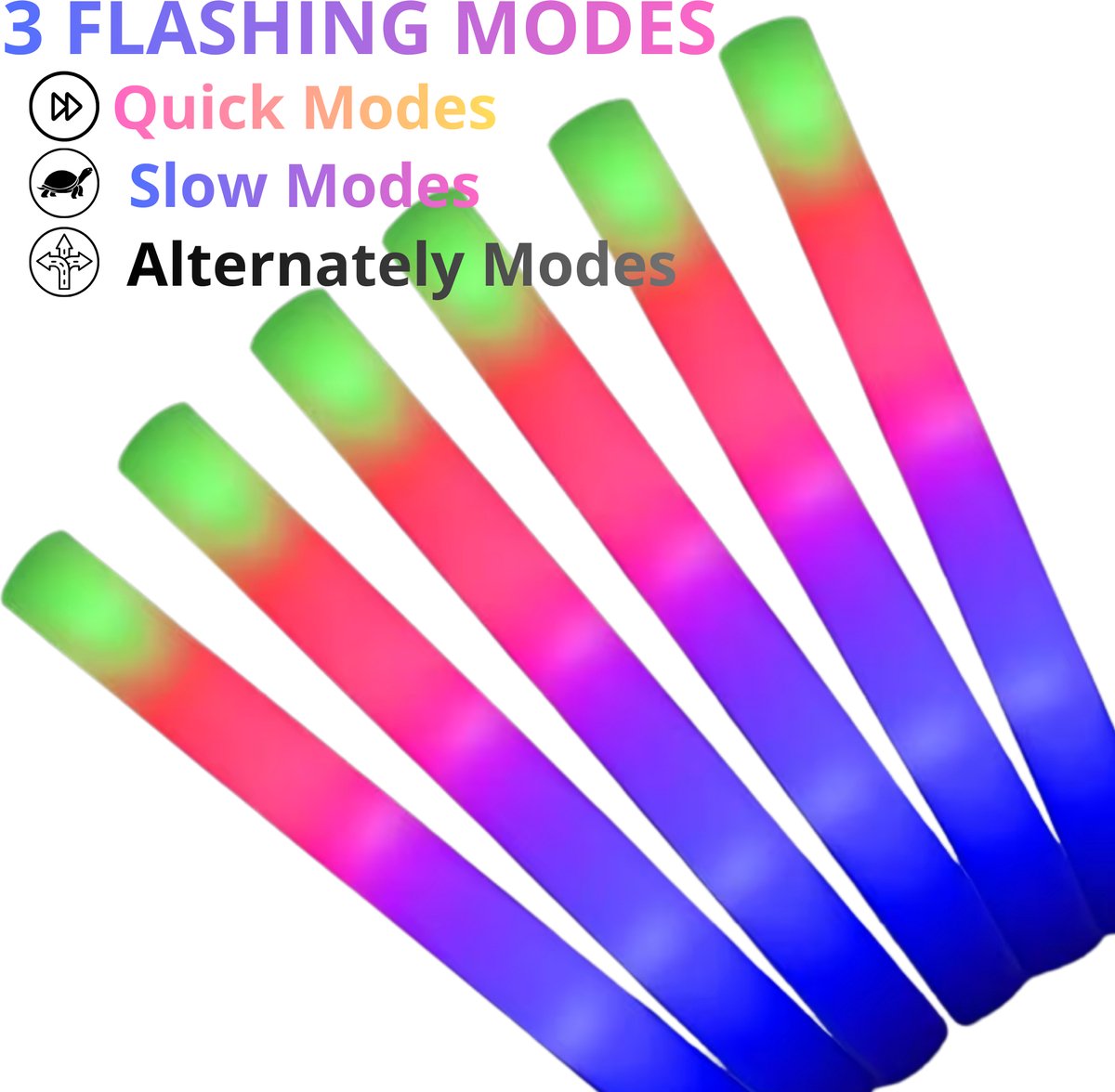LED LightStick – 34 cm | 3 Flash Modes | Party Foam Glowstick by Kinky Pleasure - 4 Stuks