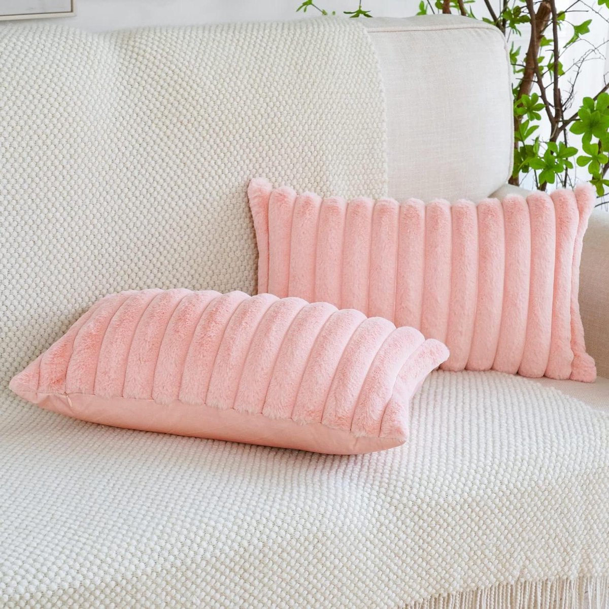 Cosensi Luxe pluche fluwelen kussenslopen set voor decoratie | bank slaapkamer auto | zacht kunstbont | sierkussenovertrekken | roze (30x50cm) Any