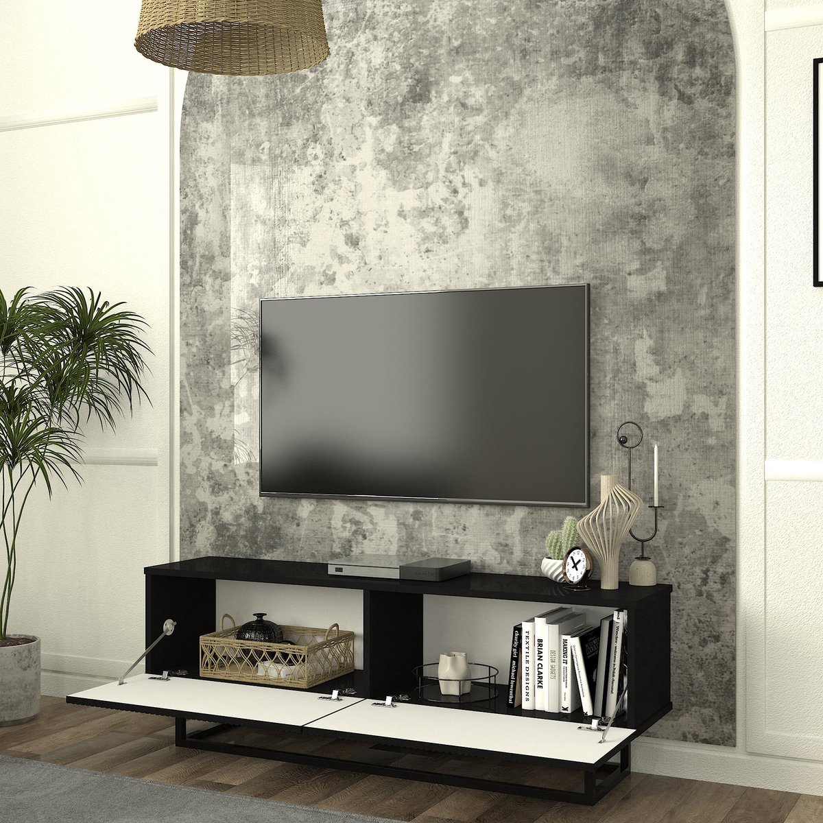en.casa Tv-meubel Verpsboga kort frame 135x32x47 cm zwart [en.casa] zwart kort frame