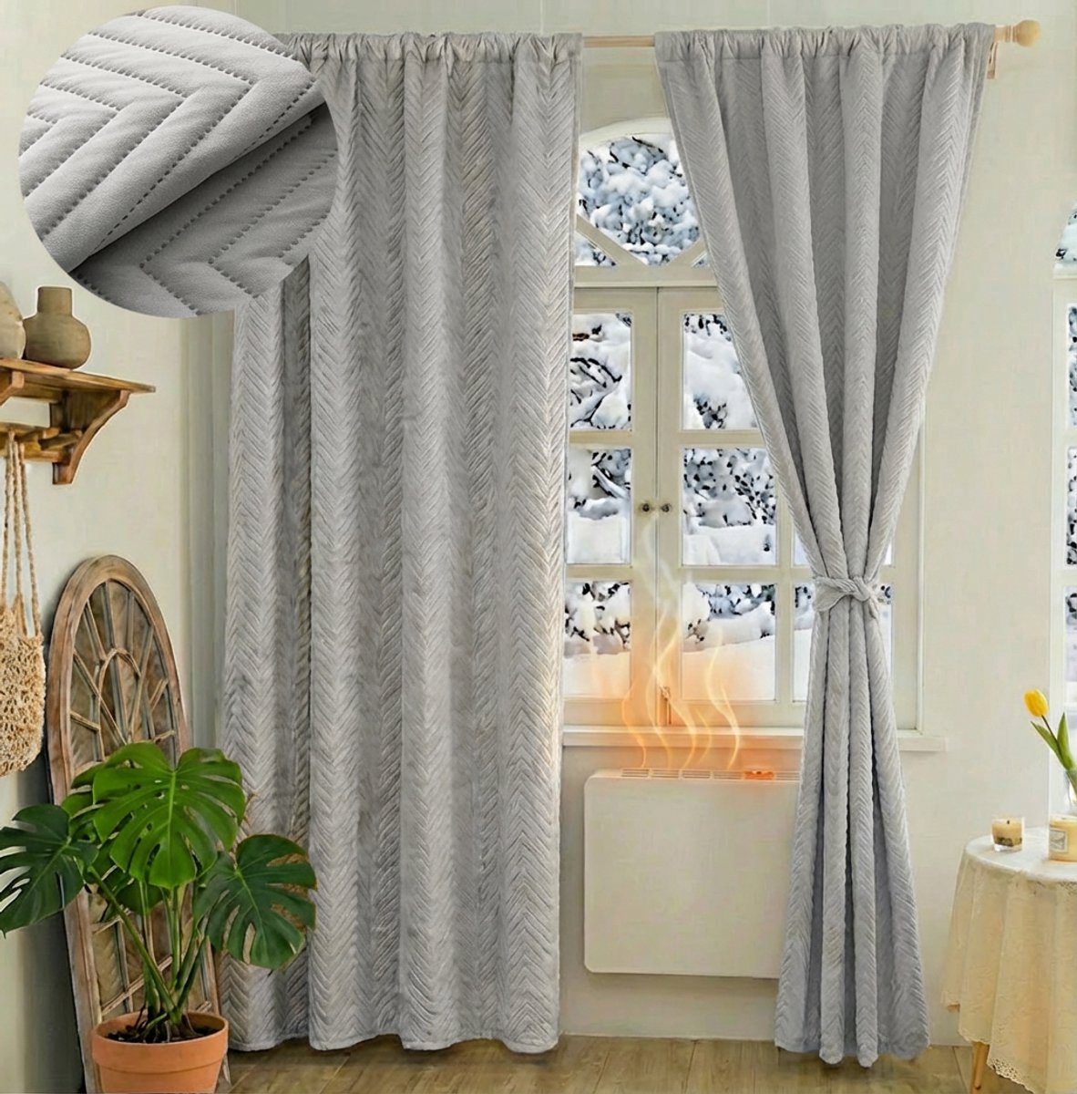 MUPOO isolerende thermische gordijnen verduisterend - 350gsm Zwaar Gequilt Pluche-Tochtwerend gordijnen tegen kou Voor woonkamer en slaapkamer- grijs- 140x245cm -2 stuks