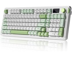 Draadloos toetsenbord met 3 modi (Bluetooth 5.1/2.4G draadloos en bedraad Type-C), RGB-membraantoetsenbord met achtergrondverlichting en draaiknop, gamingtoetsenbord (groen).