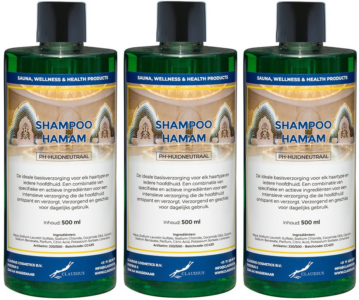 Shampoo Hamam 500 ml met dop - set van 3 stuks - voordeelverpakking - haarverzorging