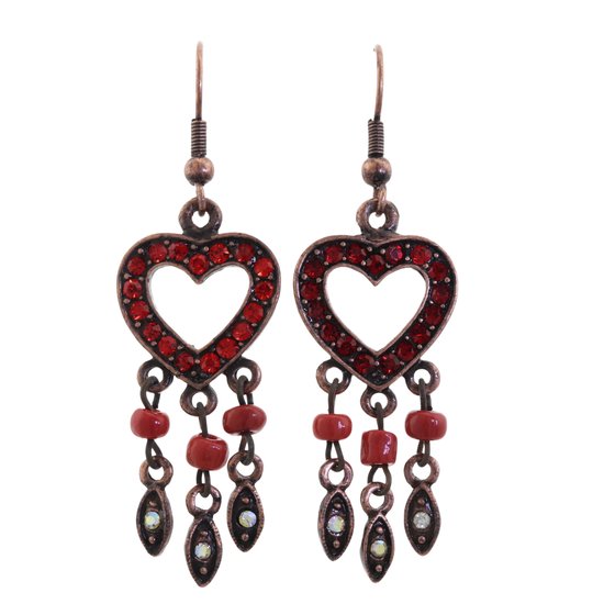 Boucles d'oreilles Behave Rose avec pendentif en forme de coeur rouge