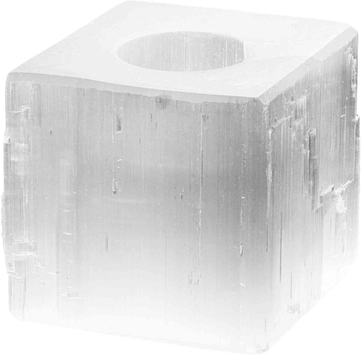 Famanu - Vierkante seleniet theelichthouder, 8 x 8 cm, handgemaakt, meditatie en harmonie