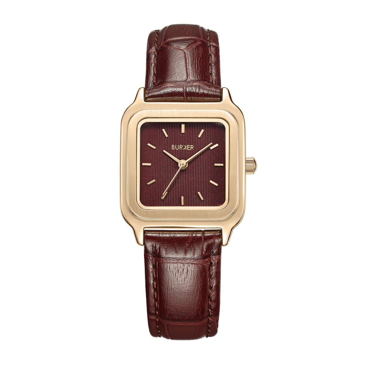 BURKER Macy Horloge Dames - Vierkant - Goud Burgundy - Leren Band - 33 mm