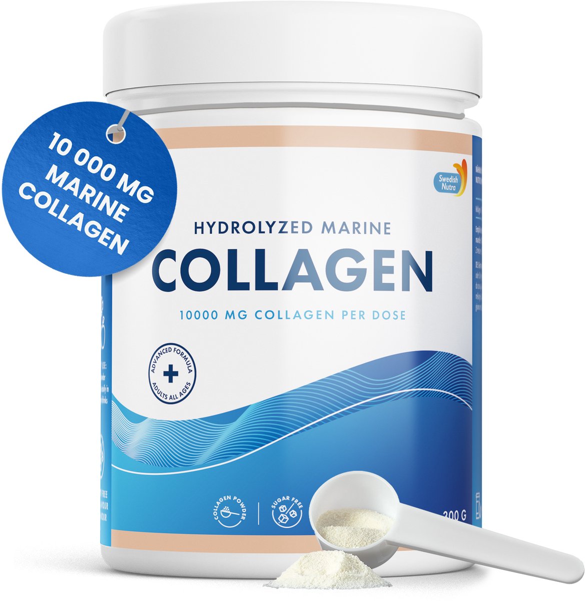 Bol.com Swedish Nutra- Collageen Marine poeder Pure Peptide 10000 MG- Collagen supplement- Anti aging -Anti Rimpel - Fijne lijnt... aanbieding