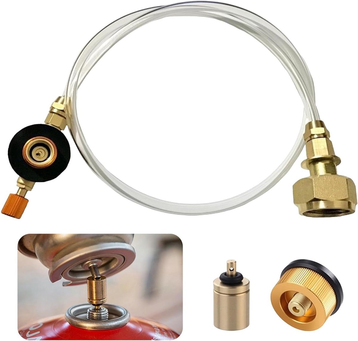 Cosensi - Gaspatronen voor camping en LPG-adapter met slang. Gemakkelijke gaslaadadapter voor butaangasfles met schroefdraadaansluiting.